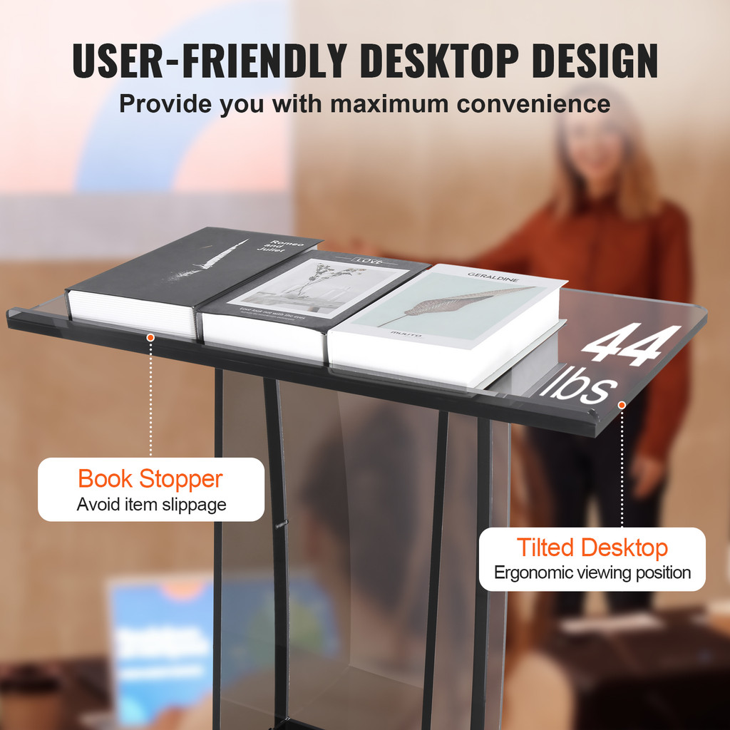 User-friendly desktop design with book rest and tilted desk